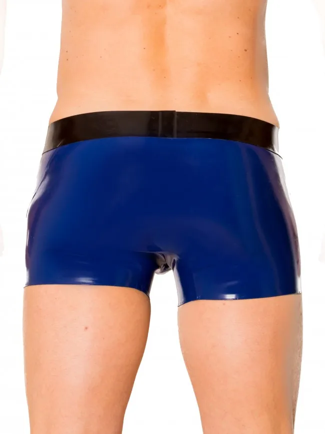 Azul com látex preto shorts de borracha calças de homem roupas íntimas