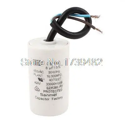 Washing Machine CBB60 2 Wire White Cylinder Shape Motor Capacitor 7uF AC 450V