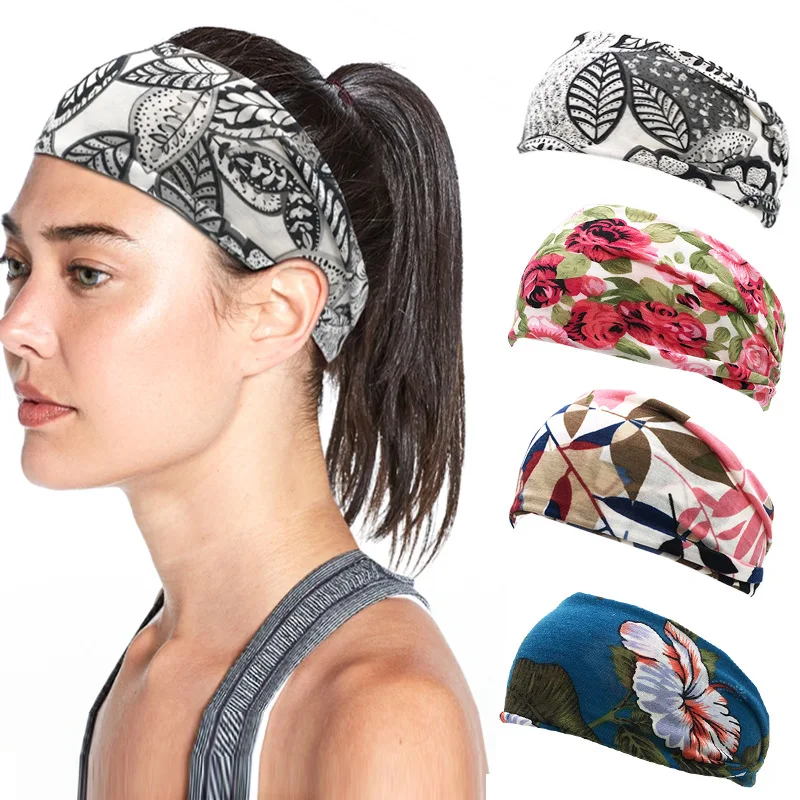 2019 10pcs Women Yoga Headband Sport Elastic printed floral Head Bandage Running Sweat Absorbing Running Gym Scrunchy Hair Bands