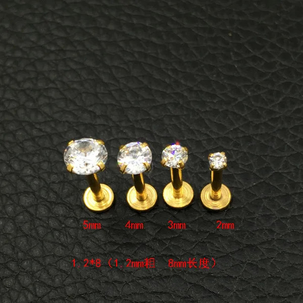 60pcs Gold Color Steel Rose Labret Lip Ring Zircon Anodized Internally Threaded CZ Gem Monroe 16G Tragus Helix Ear Piercing