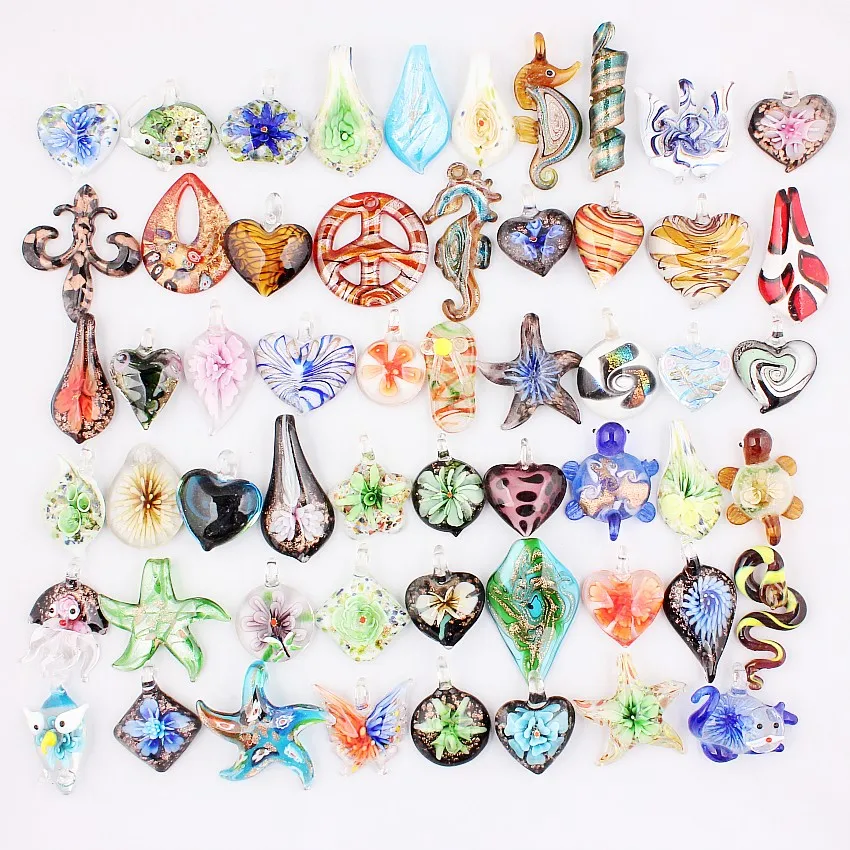 Wholesale Lots 500pcs Handmade Murano Lampwork Glass Mix Color Pendant Fit Necklace Hot Xmas gift Express shipping