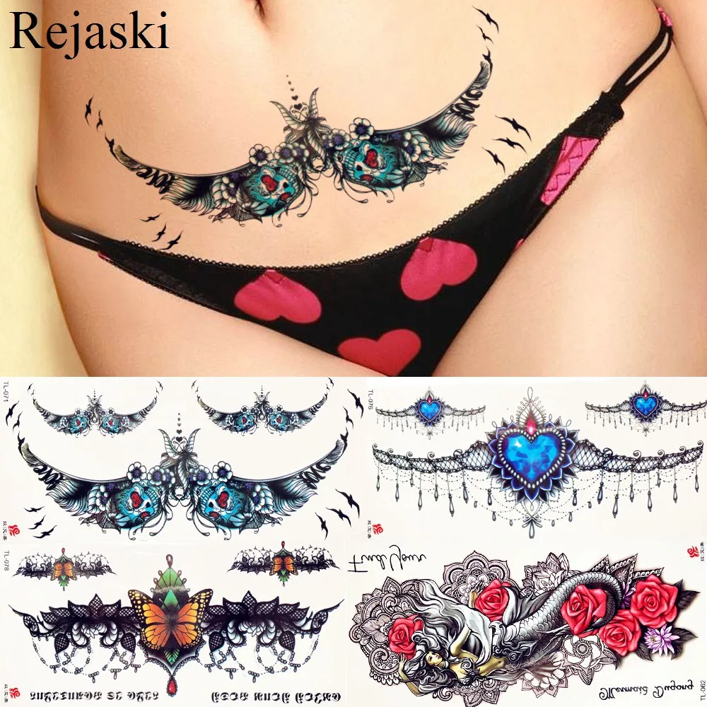 Colorful Tribe Machete Pendants Temporary Tattoo Stickers Girls Body Waist Art Flash Tatto Women Under Breast Birds Tattoo Chest