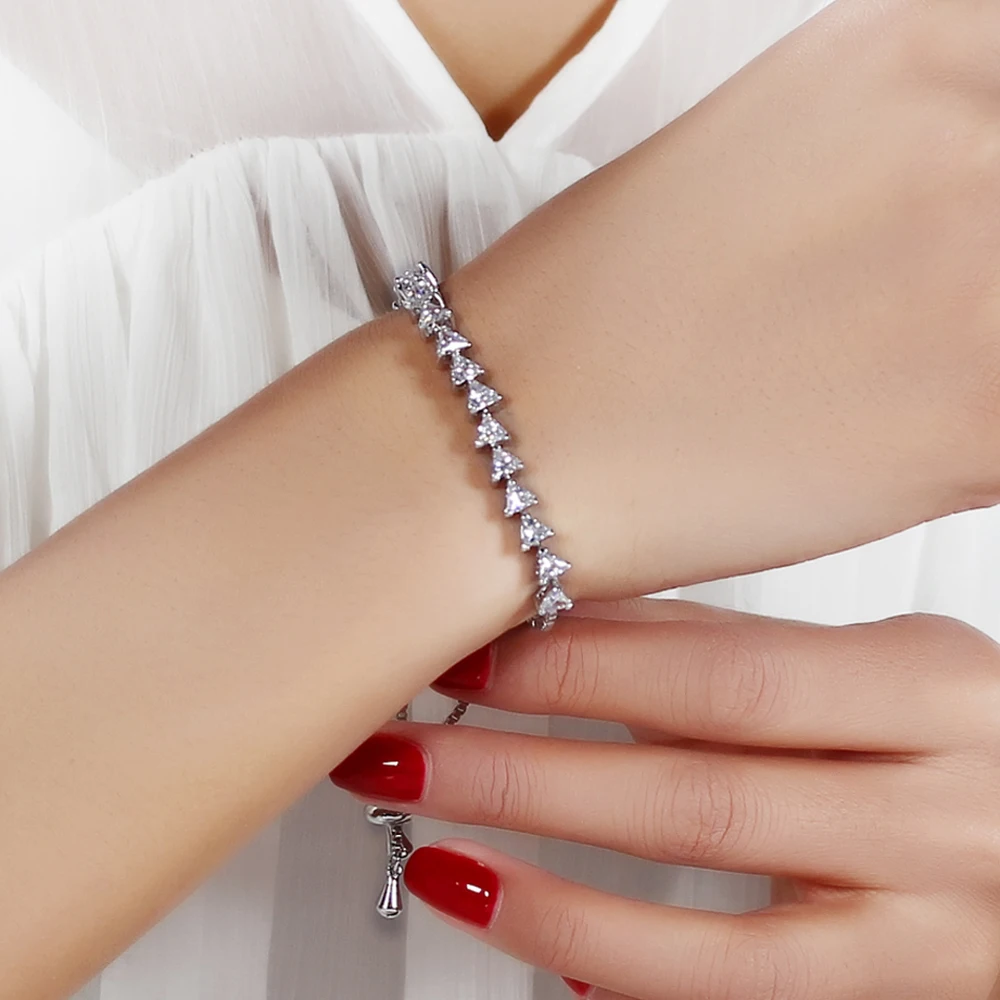 YLMyself Fashion Bracelet Copper Adjustable Triangle Cubic Zirconia Crystal Gold/White-Color Free Size