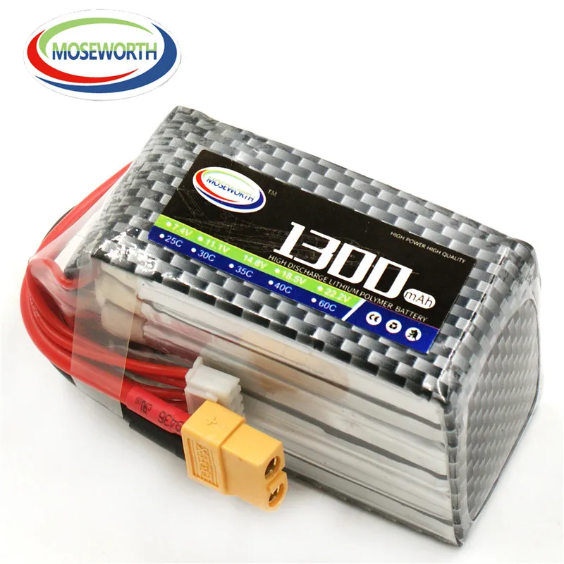 ซื้อ Moseworth Lipo แบตเตอรี่ 6S 22.2V 30C Rc แบตเตอรี่ 1300mAh สําหรับเครื่องบิน Drone รีโมทคอนโทรลรถแบตเตอรี่ลิเธียม 1300mAh 6 เซลล์