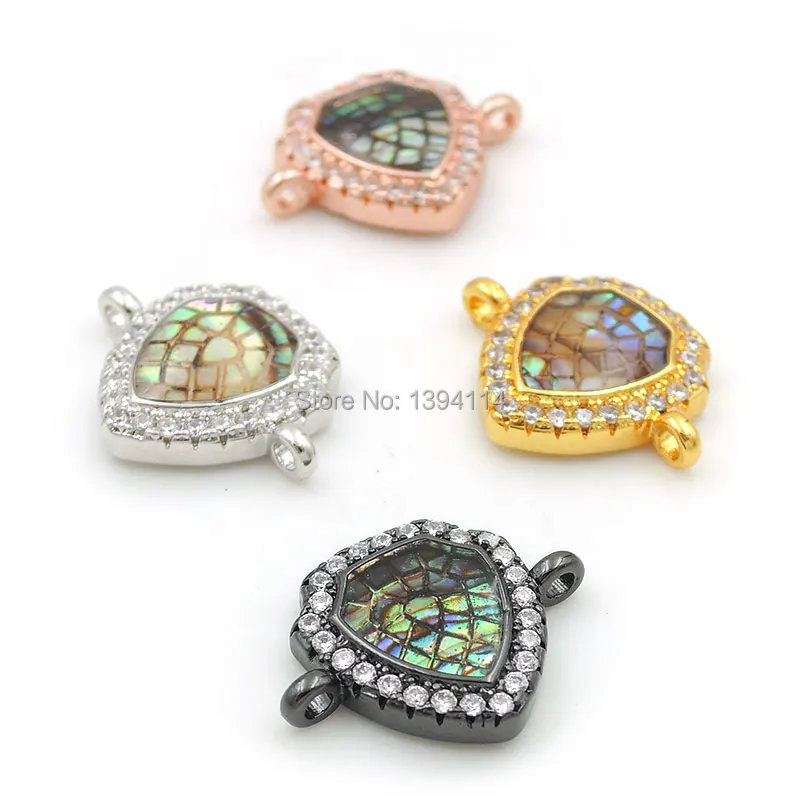 

16*12*3mm Micro Pave Clear CZ Gridding Abalone Shell Shield Connector Fit For Women As DIY Bracelets Accessory