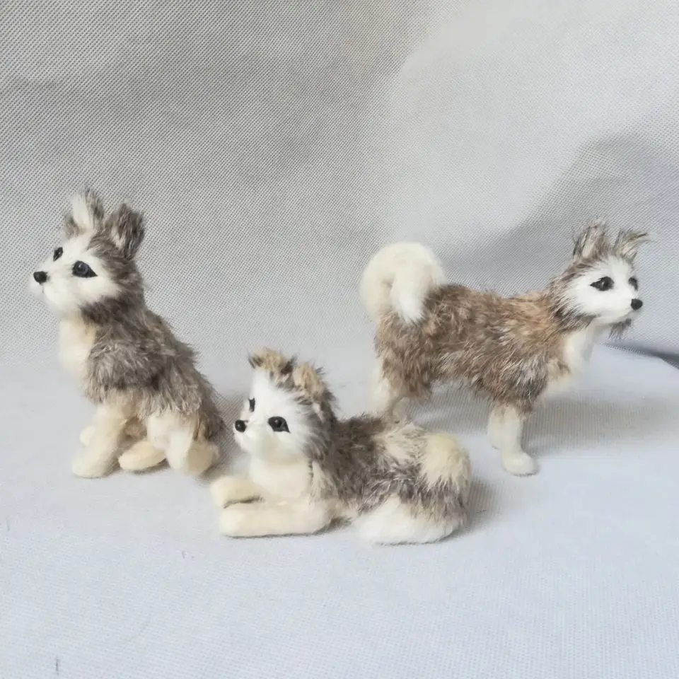 real life toy dog about 12-13cm polyethylene&furs gray husky one lot/3 pieces decoration props ,baby toy gift d0788