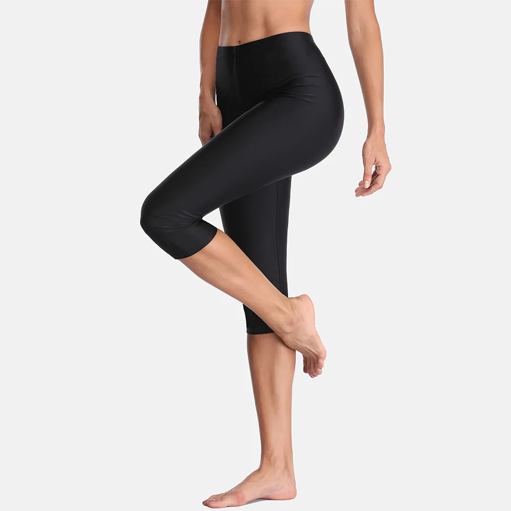 Charmleaks-pantalones de baño de cintura alta para mujer, Tankini, parte inferior lisa, Capris, pantalón corto