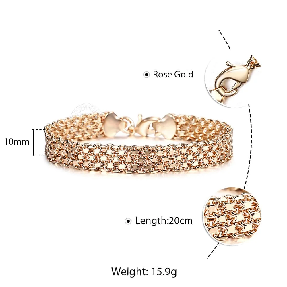 10/12mm Big 585 Rose Gold Color Link Chain Bracelet Double Weaving Rolo Cable Curb Bracelet for Men Women Jewelry Gifts LCBB01