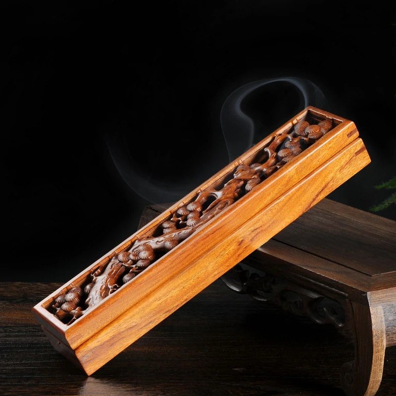 

PINNY Red Sandal Wood Hollow Wooden Incense Burner 25*5.5*3.5cm Wooden Incense Box Buddhist Supplies Wood Incense Holder