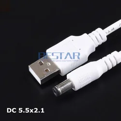 Biały USB do 5.5*2.1mm /DC 5521 5.5x2.1mm 5.5mm x 2.1mm 5.5mm/2.1mm wtyczka Jack zasilania DC ładowania Adapter do ładowarki kabel 1 M 3FT