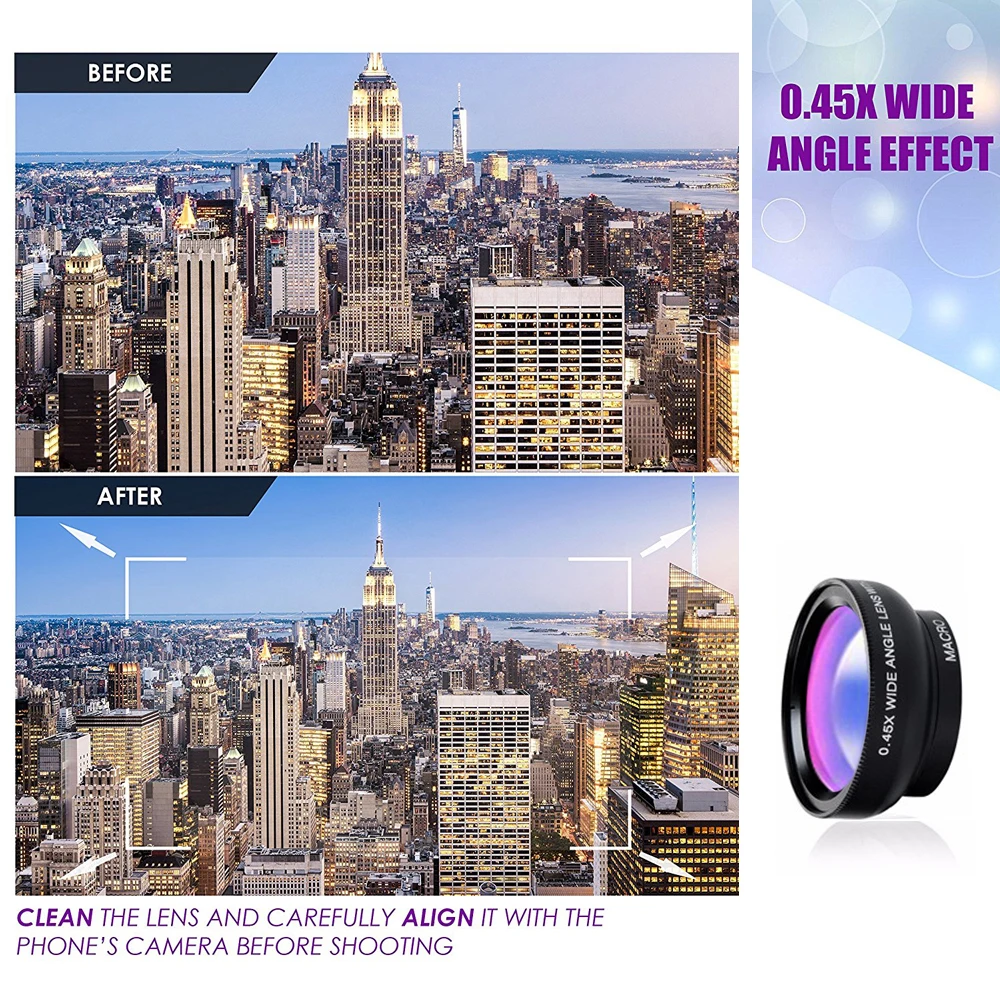 APEXEL Professional HD Camera Lens Kit 0.45X Wide Angle 12.5X Macro Lens Mobile Phone Lens for iPhone 6s plus 7 8 Samsung Huawei