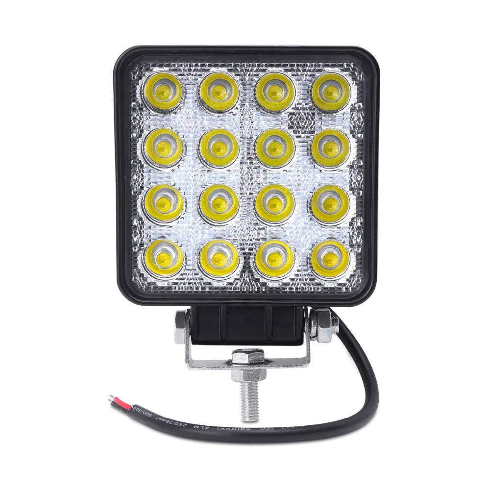 2PCS 48W 4inch Square LED Work Light Spot Flood Driving Lamp for Car Truck Trailer SUV Offroads Boat 12V 24V 4WD