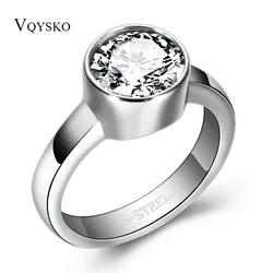 Round AAA Zircon Luxury Engagement Jewelry Stainless steel Rings Wedding Rings for Women Accessories