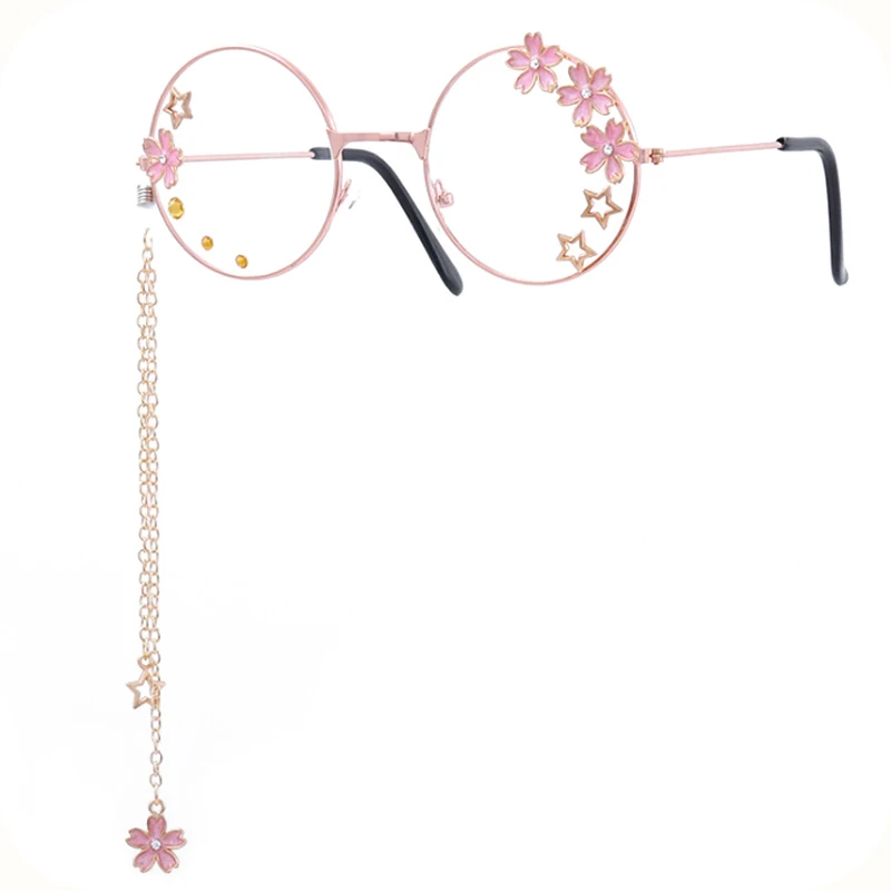 Lolita Japanese Cherry Flower Cut Star Pendentif Lunettes, Soft Sister Cos, Harajuku Move, Joker Girl, Lunettes décoratives Coeur