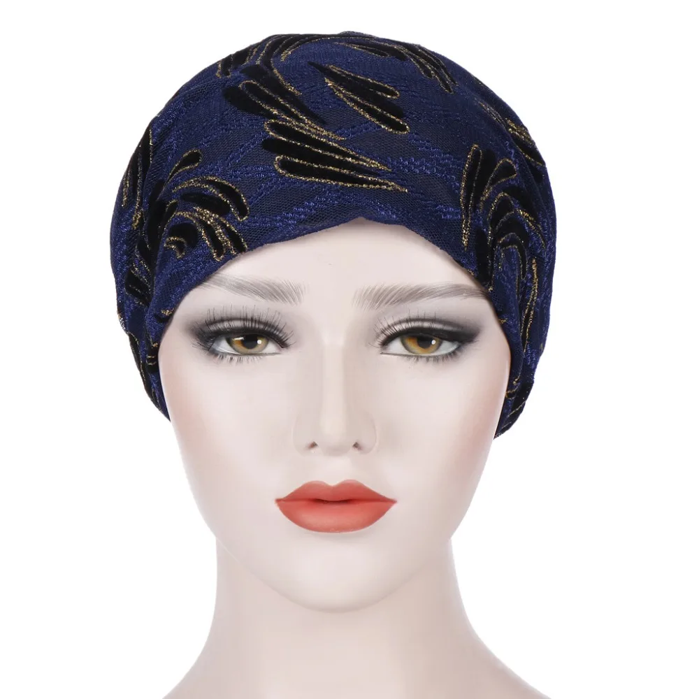 New Women\'s breathes Leaves Print Cotton Turban Head Hat Chemo Beanies Cap Headgear Female Headwear Headwrap Hair Accessories