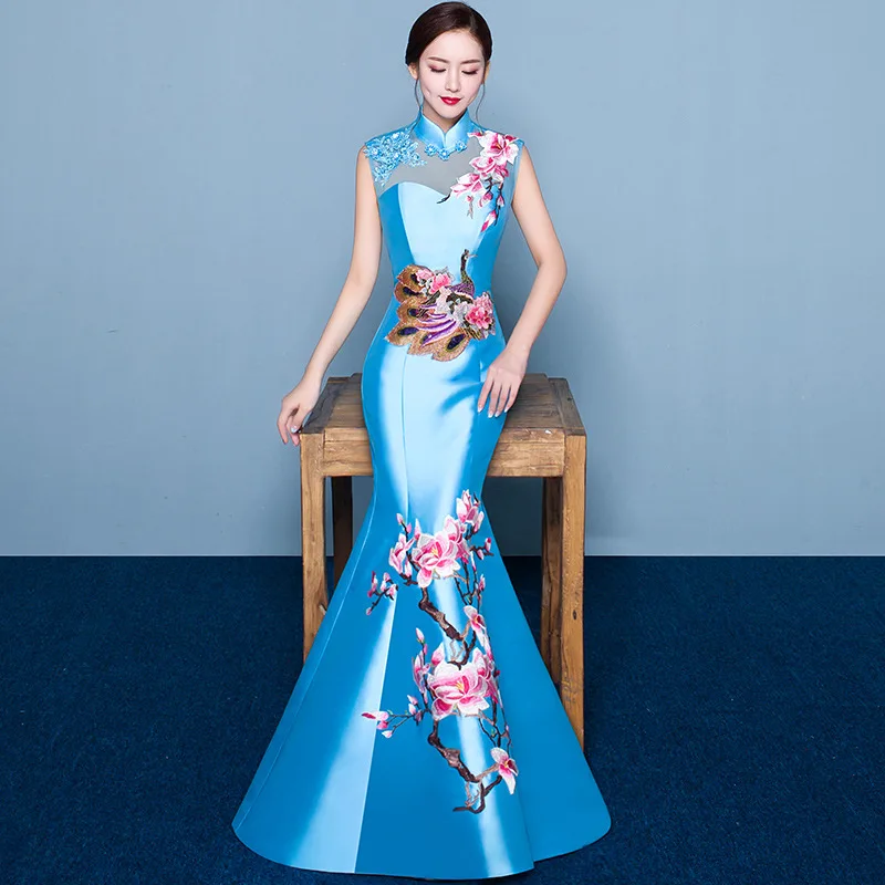 Fashion Wedding Party Cheongsam Oriental Evening Dress Chinese Style Women Elegant Qipao Sexy Long Robe Retro Vestido S-3XL