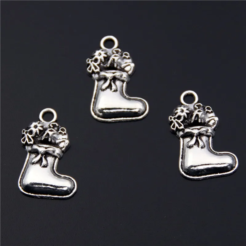 15pcs  Silver Color Christmas Stocks Charms Pendants  Jewelry Making DIY Handmade Craft A2464