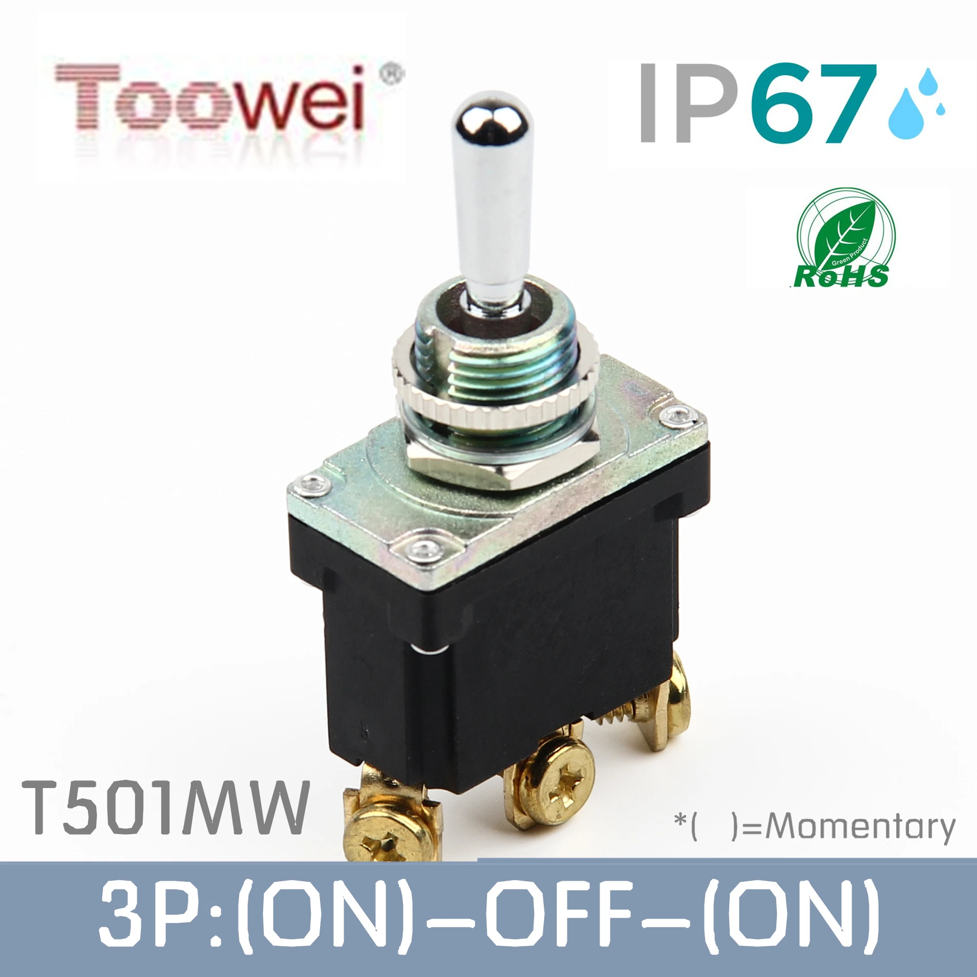 Toowei T500 series water proof Toggle switch IP67/outdoor switch/T501MW 3 pins (ON)-OFF-(ON) momentary switch 15A 250V