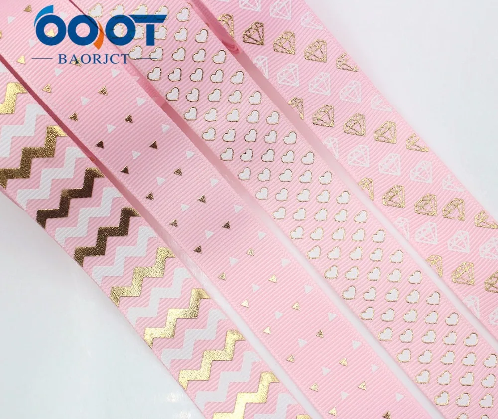 OOOT BAORJCT 1710055 22mm 10yards Bronzing Ribbons Thermal transfer Printed grosgrain Wedding Accessories DIY handmade material