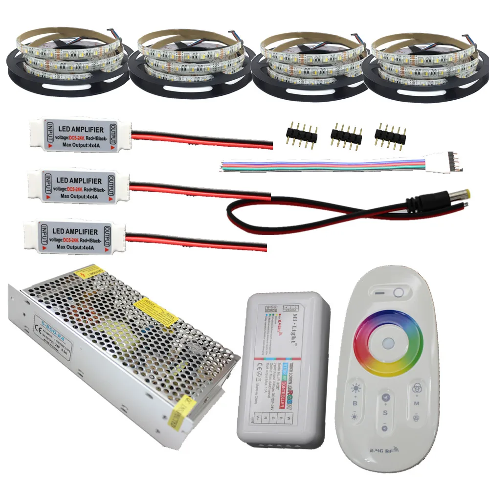 Set di strisce LED 4 in 1 10m 15m 20m 12V RGBW impermeabile 5050 flessibile 300LED striscia IP65 diodo nastro LED corda nastri Kit amplificatore