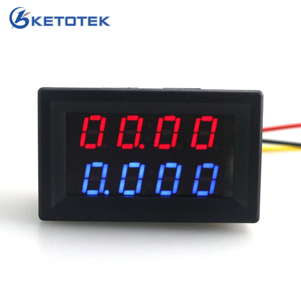 Digital DC 200V 0-10A Voltmeter Ammeter Red Blue LED Dual Display for 12v 24v Car Voltage Current Monitor No Need External Shunt