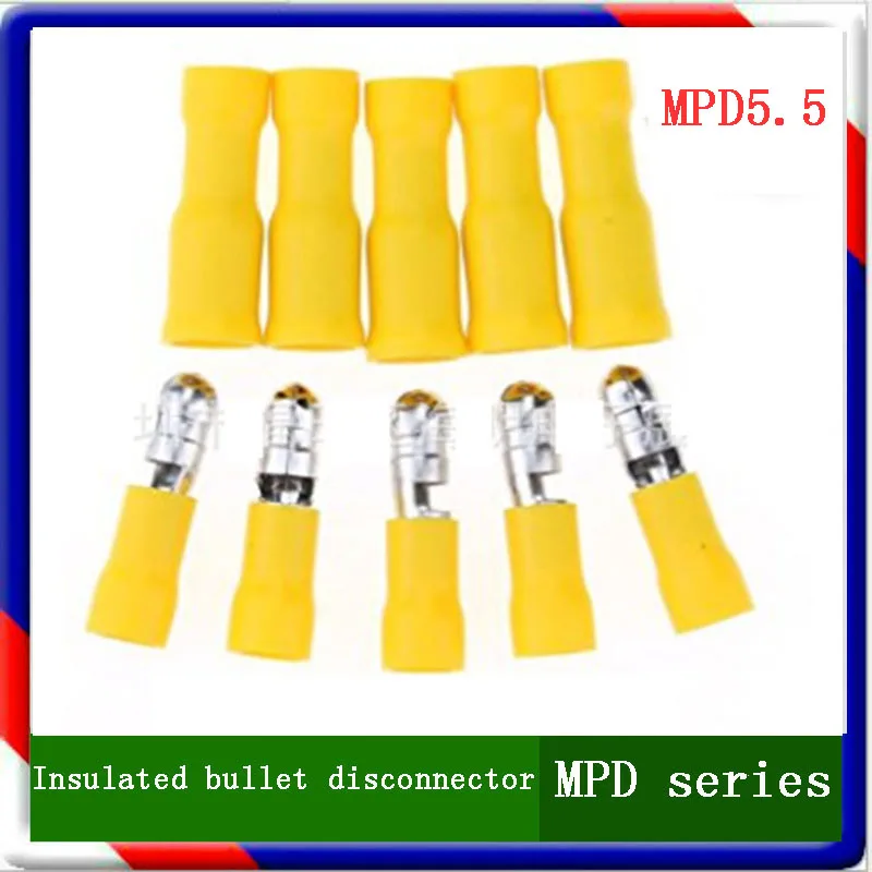 MPD5.5 series 100PCS/Bag yellow Insulated Bullet terminals Cable Connector wire terminals Pre-insulating disconnector