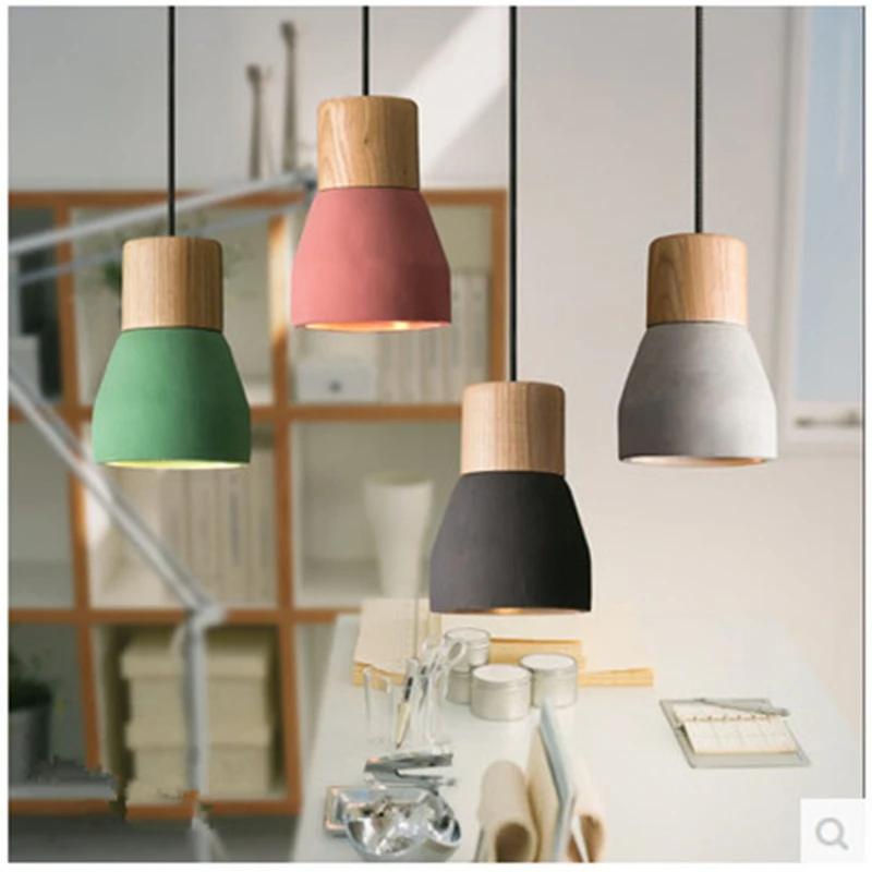 

Vintage Mini Cement Wood Led Pendant Lights Country Macaroon Loft Deco Hanging Light Fixtures Restaurant Bedroom Pendant Lamp