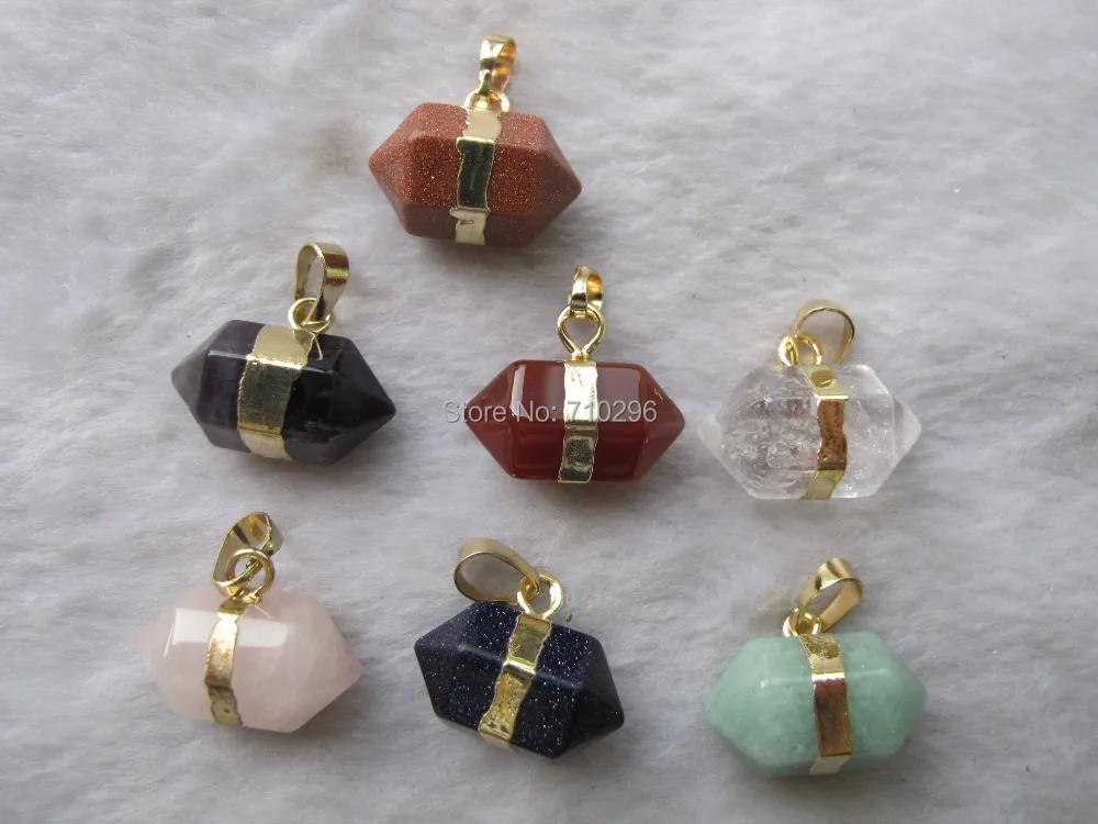 Wholesale Mixed stone Double Point Pendant 10pcs/lot