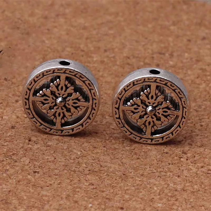 10pcs/lot Vintage Tibetan Silver Round Wheel Beads 18x5mm Flat Metal Buddha Spacer Beads DIY Jewelry Making Decoration Findings
