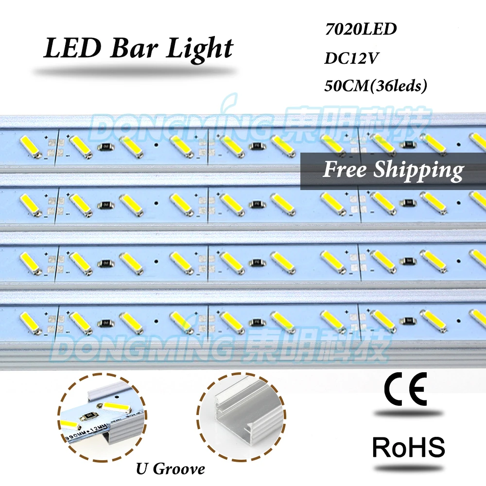 

New 5pcs led luces strip light 7020 aluminum profile 50cm 36led 12V white/warm white no waterproof led bar light with U/V groove