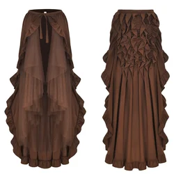 Women's Steampunk Victorian Skirt Lace Up 2 Layer Ruffles Tulle Asymmetrica Skirt Medieval Renaissance Corset Skirts Plus Size