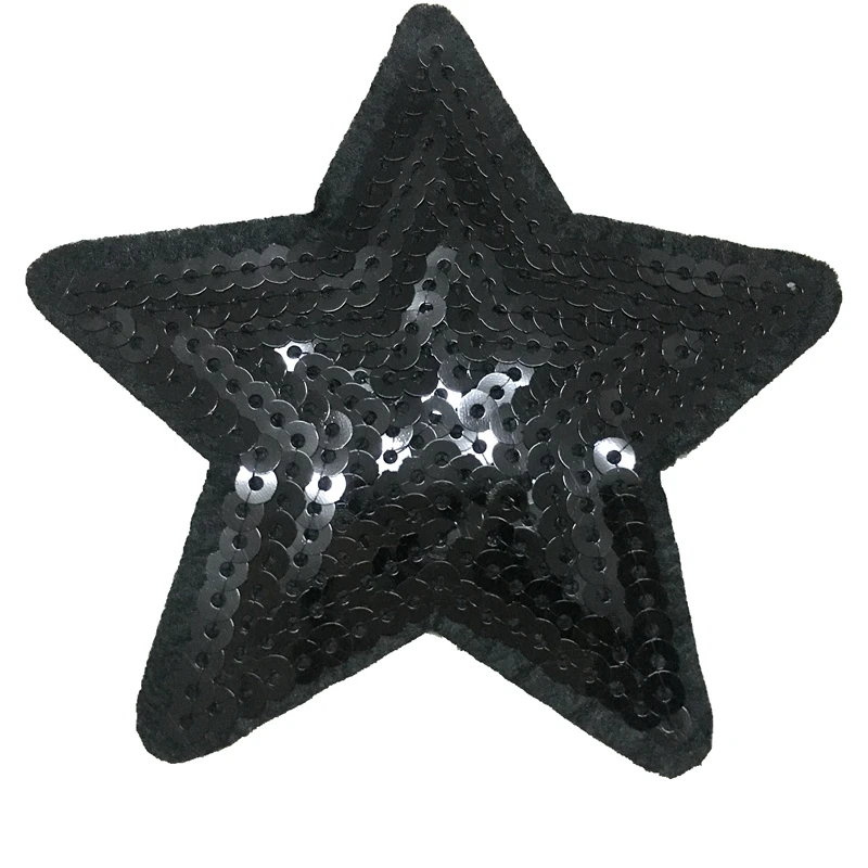 5 Pieces/lot Black Star Sequined Iron on Patches for Clothes Backpack 9cm Stars Sequins Patch Sticker Sewing DIY Decoration