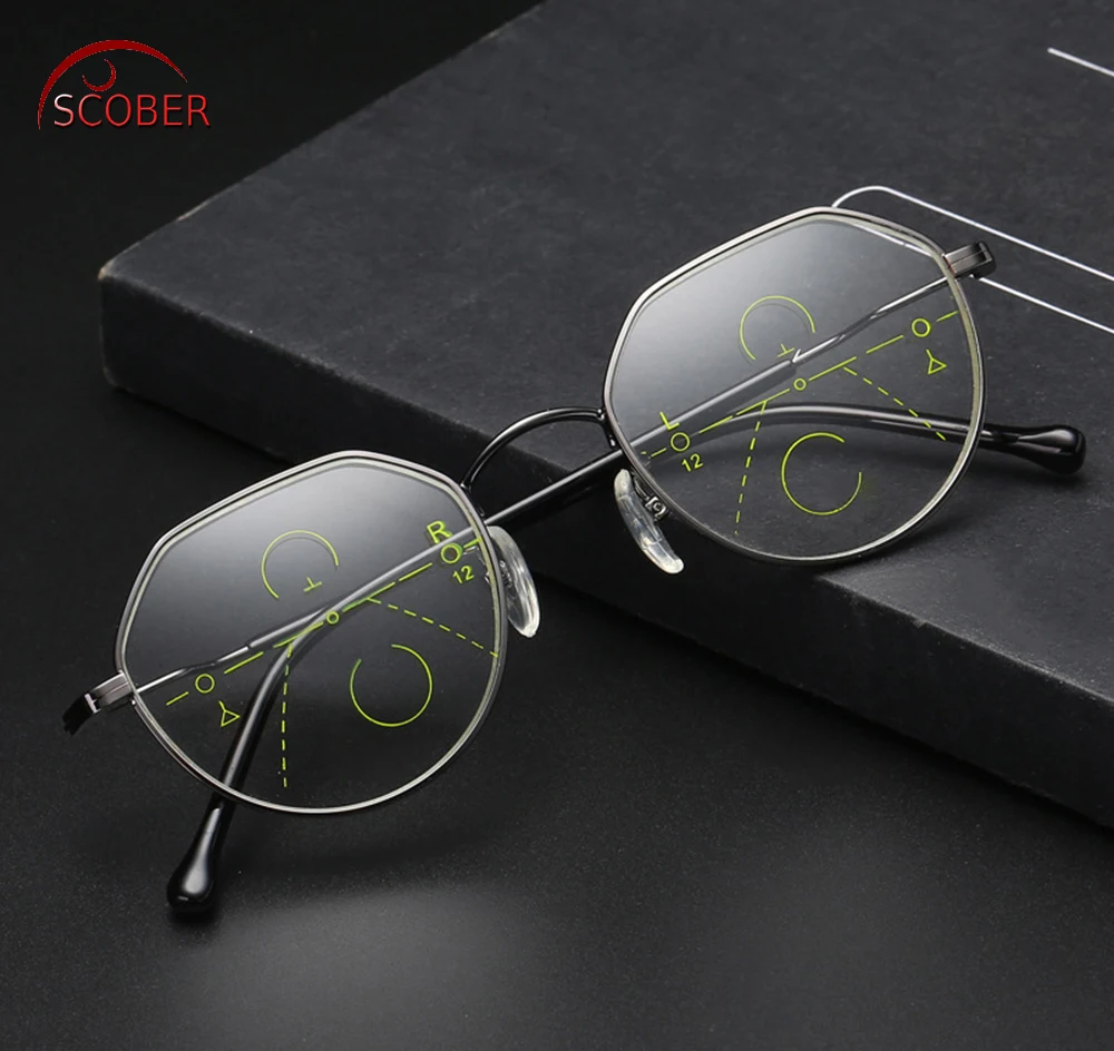 

SCOBER = Retro fashion Polygon frame Intelligence Progressive Multifocal Commercial Reading Glasses Bifocal +1 +1.5 +2 TO +4