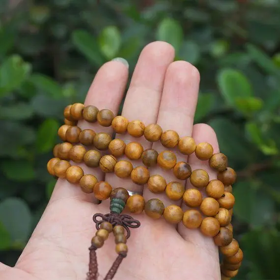 

8mm Natural Nepal Sandalwood Wooden Loose Mala 108 Beads Buddhism Mala Prayer Bracelet or Necklace