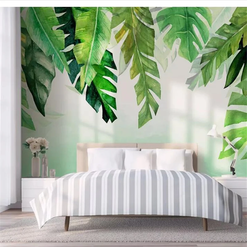 

wellyu papel de parede 3D Custom wallpaper Nordic small fresh hand painted watercolor tropical leaves bedroom papier peint