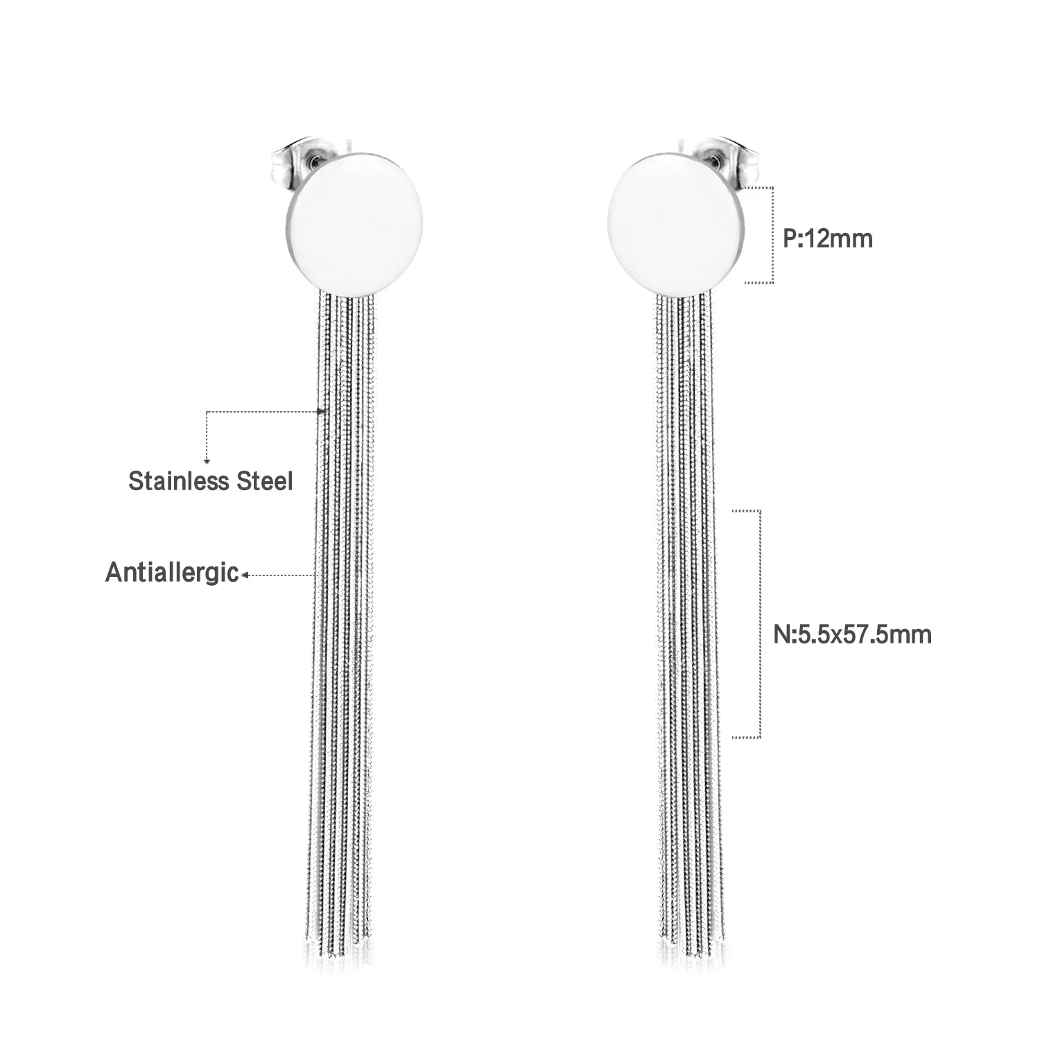 LUXUSTEEL Long Tassel Chain Earrings Office Style Drop Earring Women Accessories Stainless Steel Push Back Jewelry