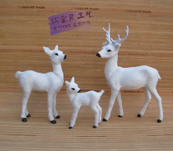 3 pieces a families new simulation deer model toys resin&fur white deer dolls gift 1574