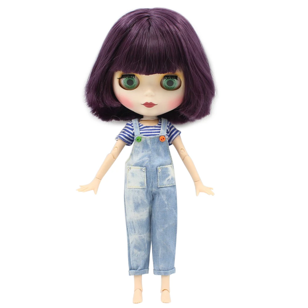 ICY DBS Blyth doll 1/6 bjd joint body matte face white skin Deep purple short hair with bangs diy with makeup girl gift No.135