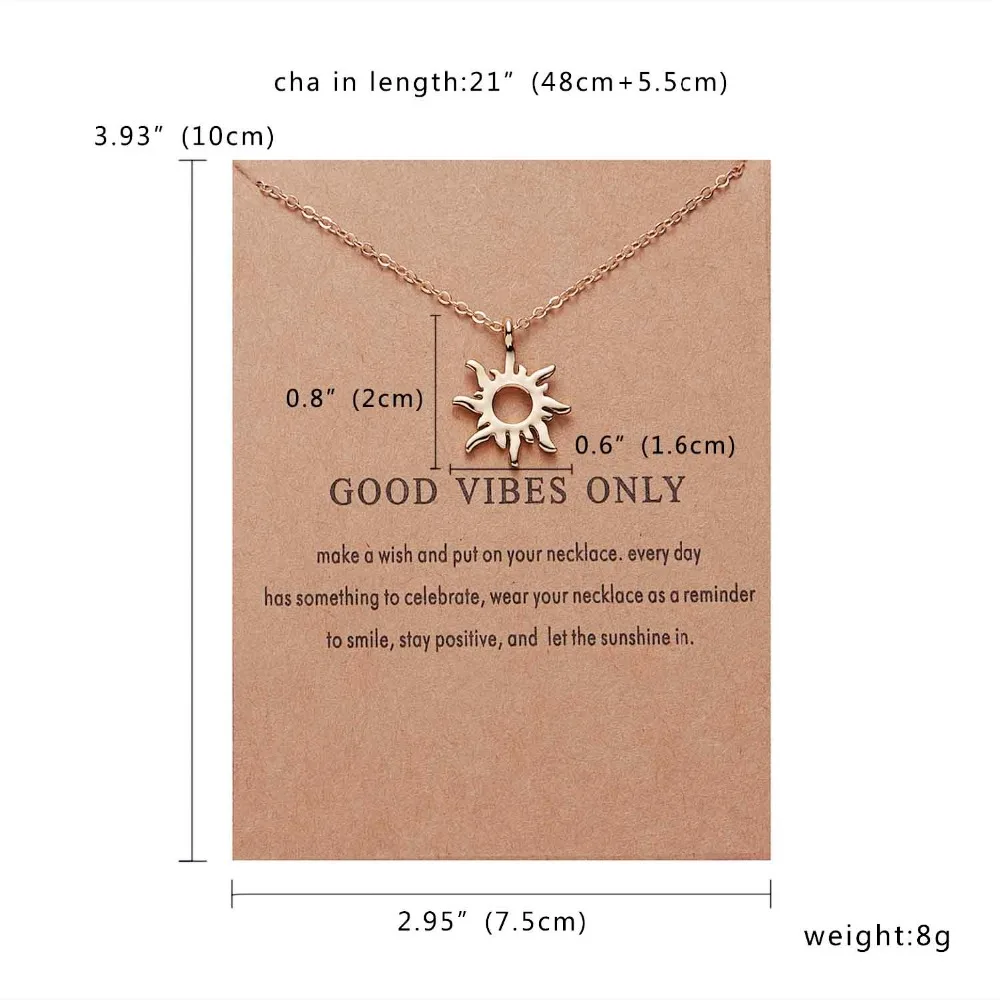 Rinhoo Fashion Sun Necklaces & Pendants Gold Color Alloy Pendant Necklace Wish Card Jewelry For Women Girl Jewelry Birthday Gift