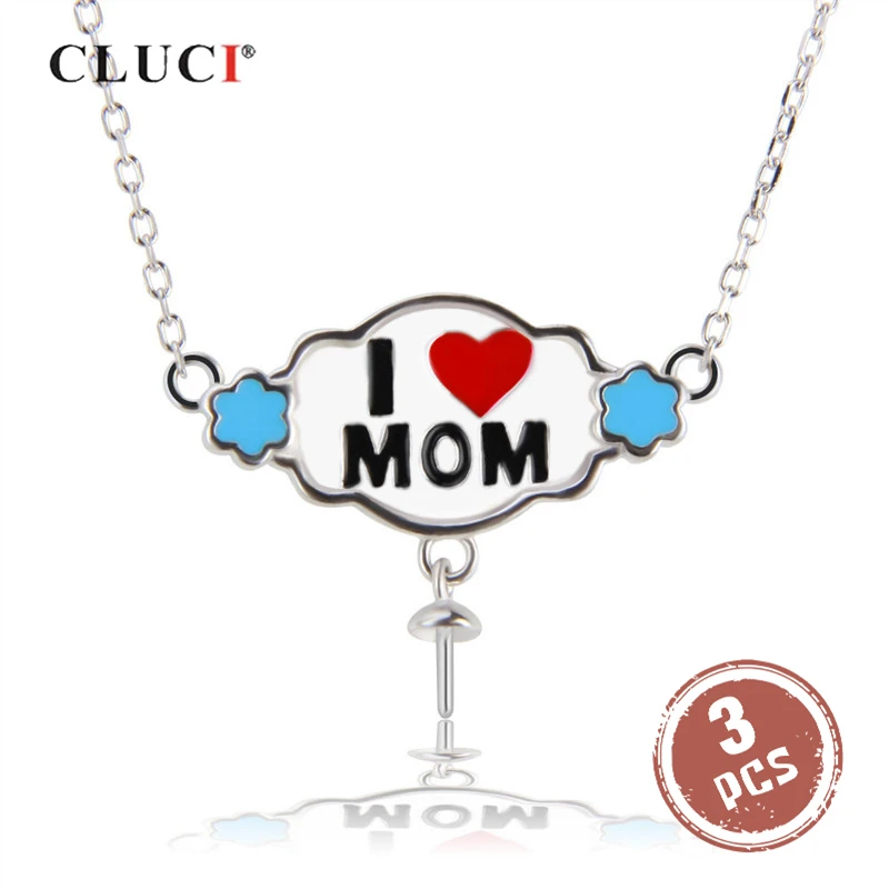 

CLUCI 3pcs 925 Sterling Silver Pearl Pendant Necklace Best Gift for Mom Silver 925 Pendant Necklace Mother' Day Gift SN043SB