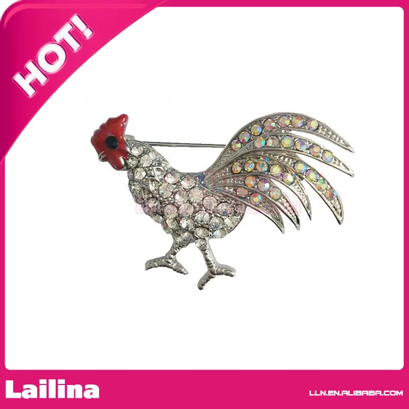 Retro Crystal Rhinestone Cock Rooster Animal Brooch Pins Christmas