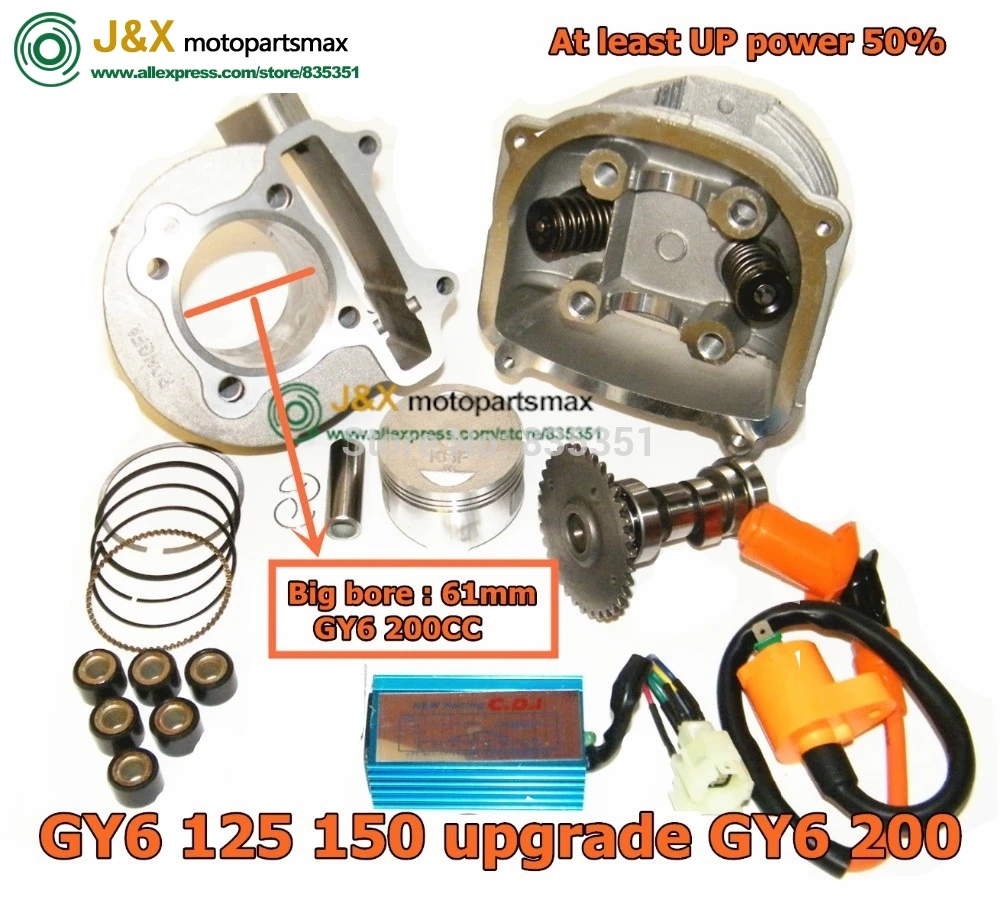 

GY6 125cc 150cc upgrade to GY6 200cc ,big bore 61mm 157qmj 152qmi engine , add power at least 50% ,Racing cylinder kit head