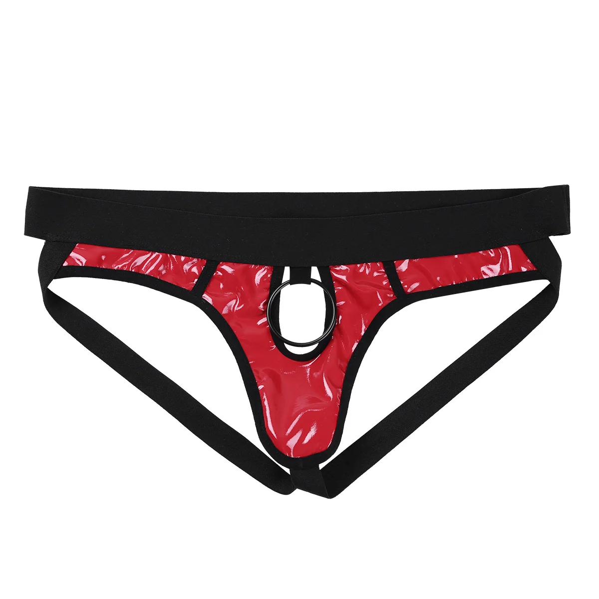 Bikini taille basse en similicuir pour hommes, lingerie sexy, dos ouvert, jockstrap évidé, sous-vêtements string, joint torique en métal