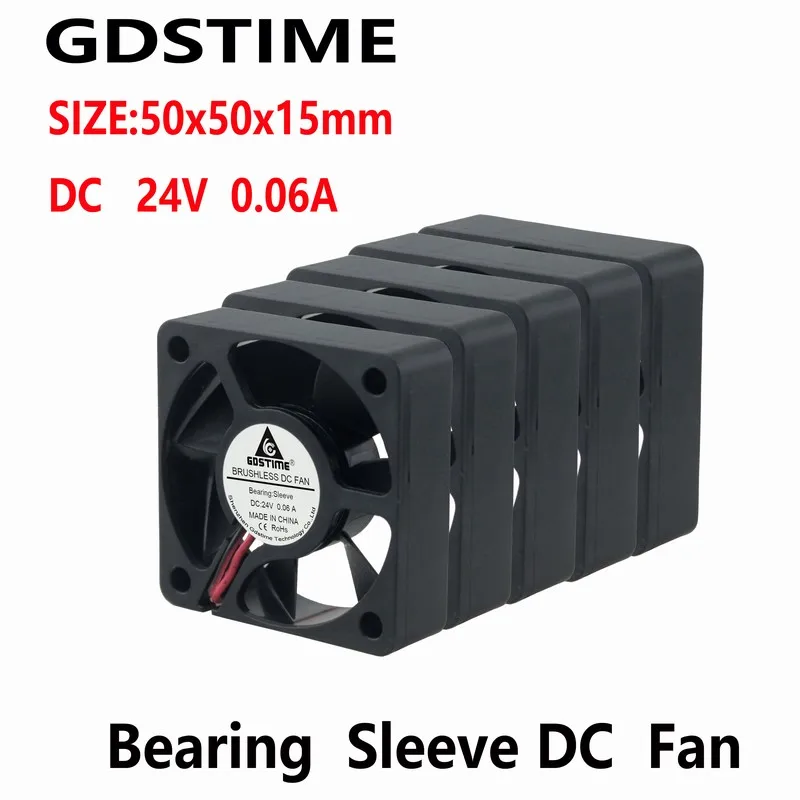 Gdstime 10 Pcs 24V 50x50x15mm DC Blushless Cooling Fan 50mm x 15mm 5015 Motor Cooler 50mmx50mm Silent