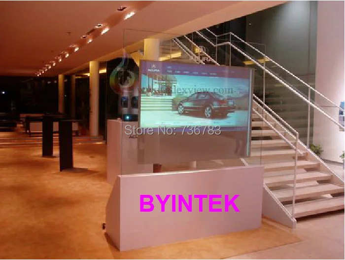 BYINTEK hologram 3D projector screen,holographic rear adhesive film projection  film foil for window shop church hotel hall