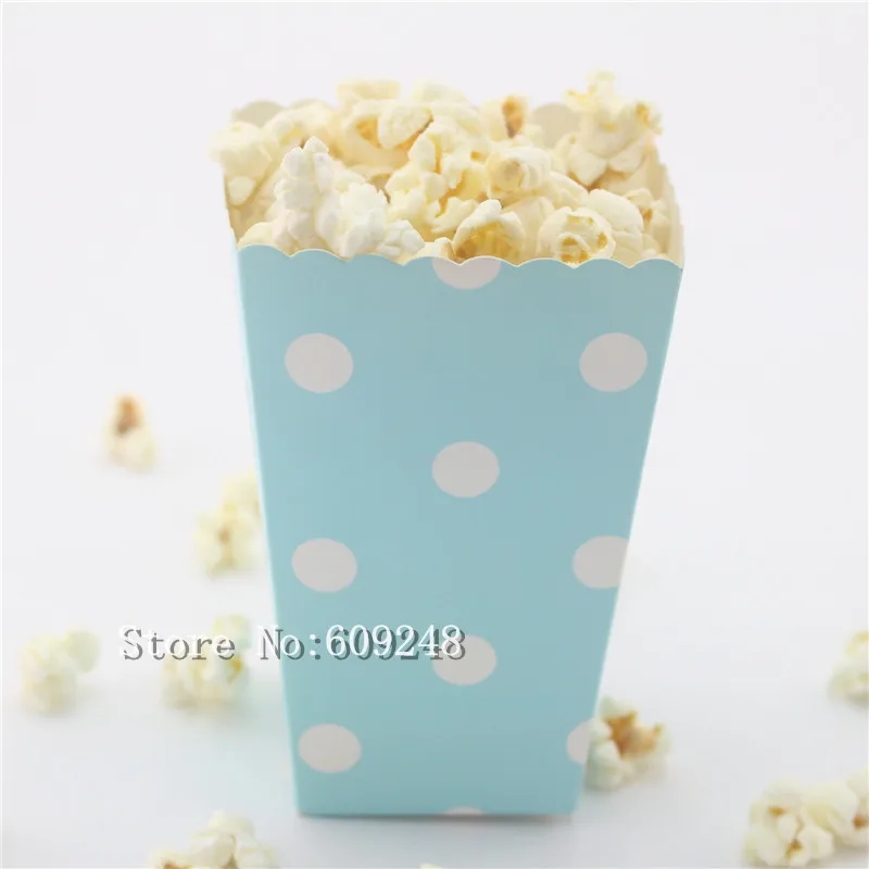 

24 Pcs White Polka Dot Light Blue Paper Popcorn Boxes,Party Favor Candy Snack Treat Cups,Movie Theater Birthday Boy Baby Shower