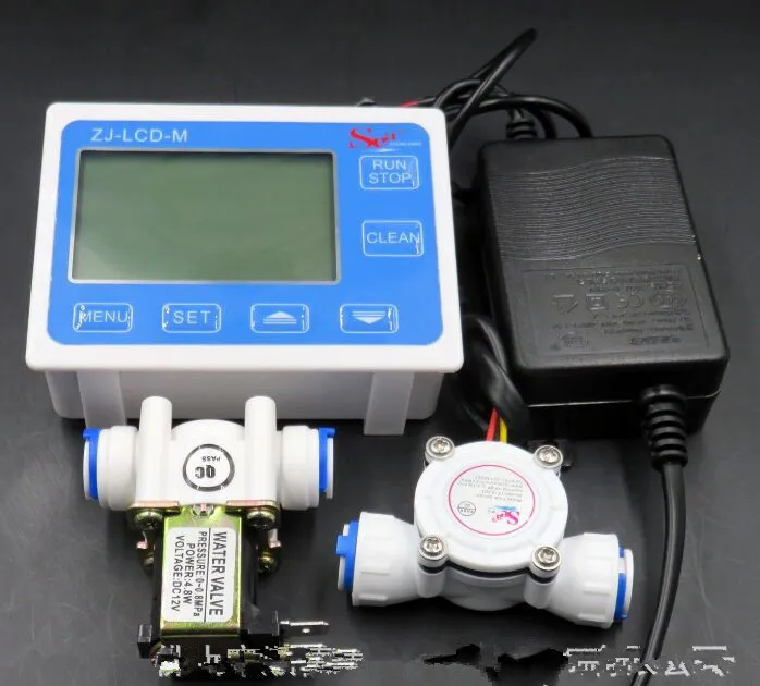 LOUCHEN ZM3/8 flow sensor+ZJ-LCD-M Flow Meter controller+Soleniod valve + power charger LCD Display for water liquid measurement