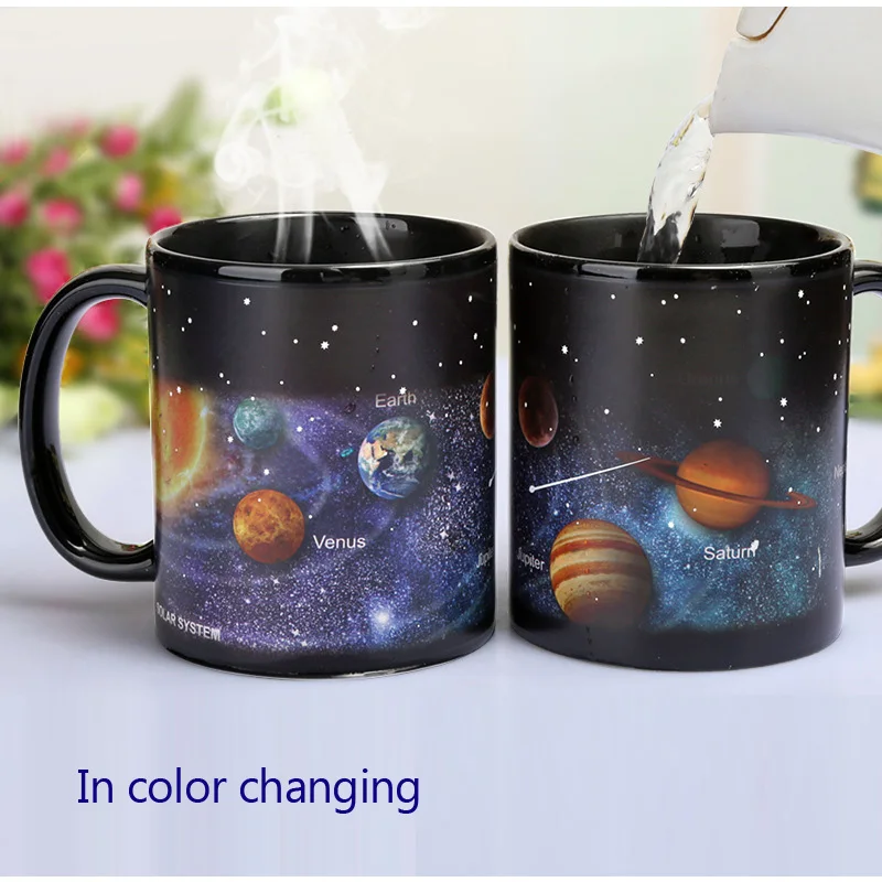 Ceramic Color Changing Coffee Mug, Heat Sensitive Tea Cup, Magic Mug, Support Solar System, New Arrival,330ml