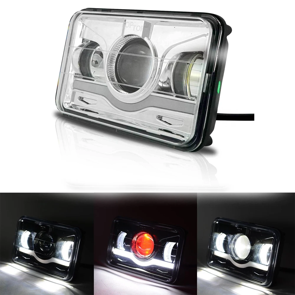 1Pc 4x6 LED Headlight White Halo DRL Amber H4 Headlamp For Car Jeep Motorcycle Hond Truck Kenworth H4651 H4652 H4656 Work Light