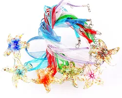 Wholesale 6Pcs Four Styles Handmade Murano Lampwork Glass Mixed Colorful Exquisite Starfish Pendants Charms Cord Necklaces